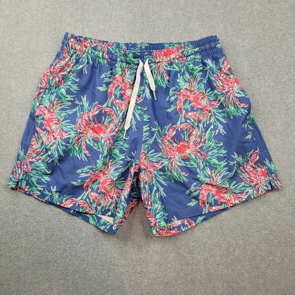 Chubbies Swim Trunks Mens Medium Blue Red Crab Print Nautical 5.5